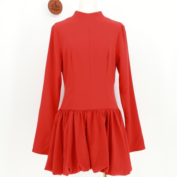 Commense Dresses & Skirts - Commense Red Mock Neck Flared Long Sleeve Bubble Hem Mini Dress Size Large